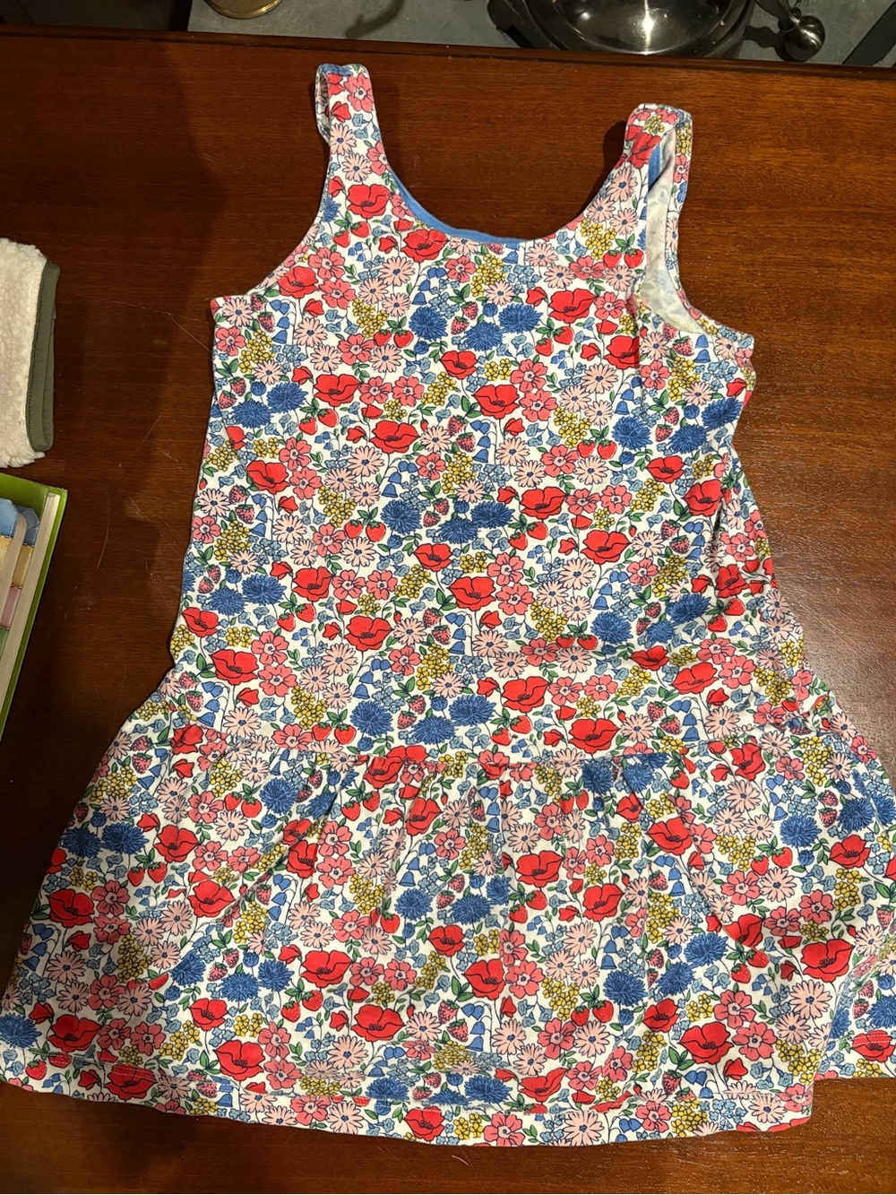 Boden Girls Floral Tank Dress - Red, Blue & Pink